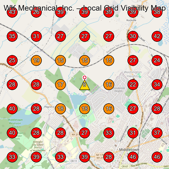 WK Mechanical, Inc. GeoGrid visibility map for Landscape Designer in Middletown